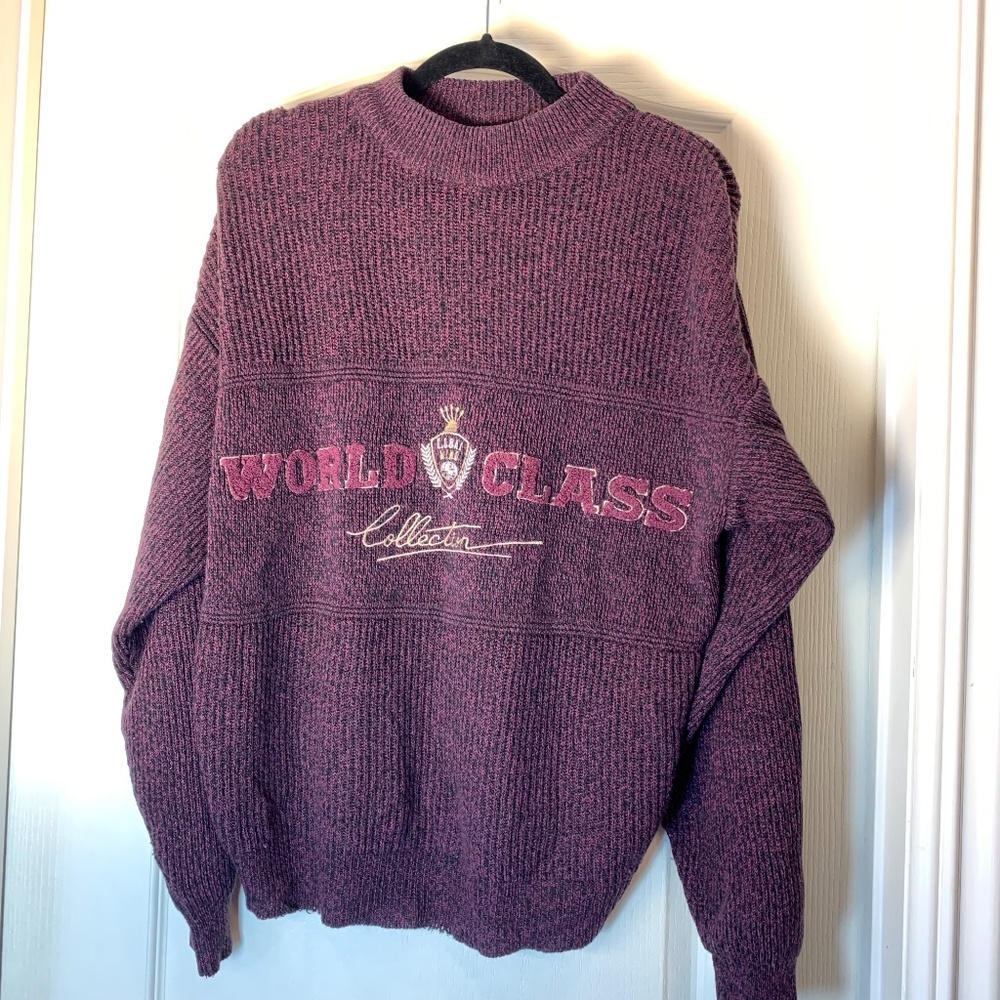Global Mind vintage burgundy black knit sweater World Class Collection M